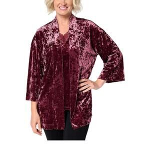 Belle Boho by Kim Gravel Women's Crushed Velvet Topper Wine - Regular